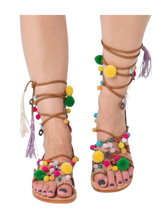 Anthropologie Shoes - VHTF: new Mystique x Anthro 𖦹 Tokyo Pom Pom Ankle Wrap Toe Loop Leather Sandal